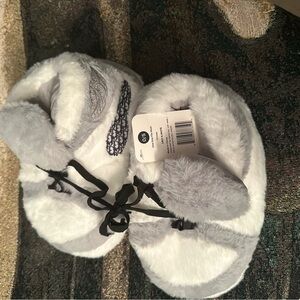 Kids Cozy Grey and White Fuzzy Slippers/Mock Air Jordan/Dior